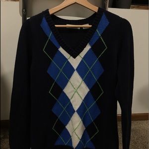 V Neck Argyle Sweater